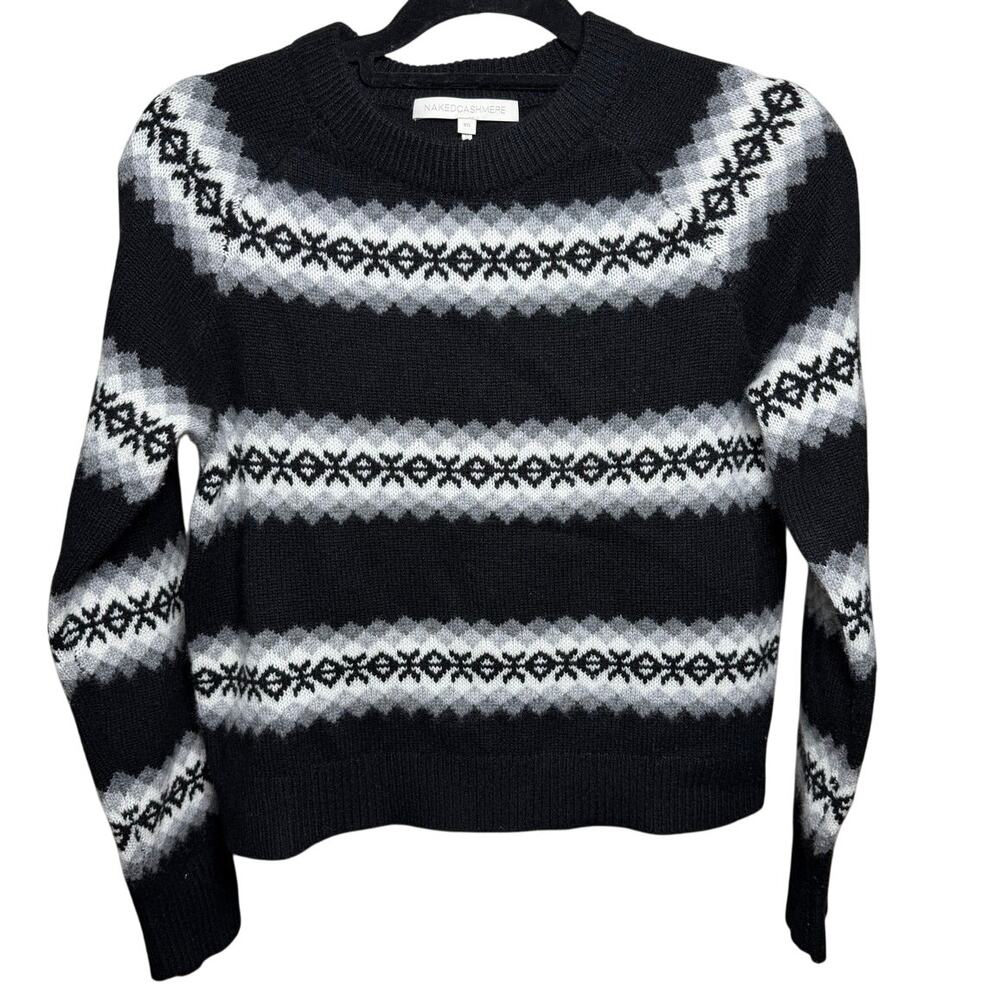 Naked Cashmere 100% Cashmere Fair Isle Black and White Sweater Size XS